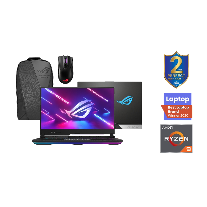 ASUS LAPTOP ROG Strix SCAR 15 (9 5900h, 32GB RAM, RTX 3080, Black, with Bag + Mouse)