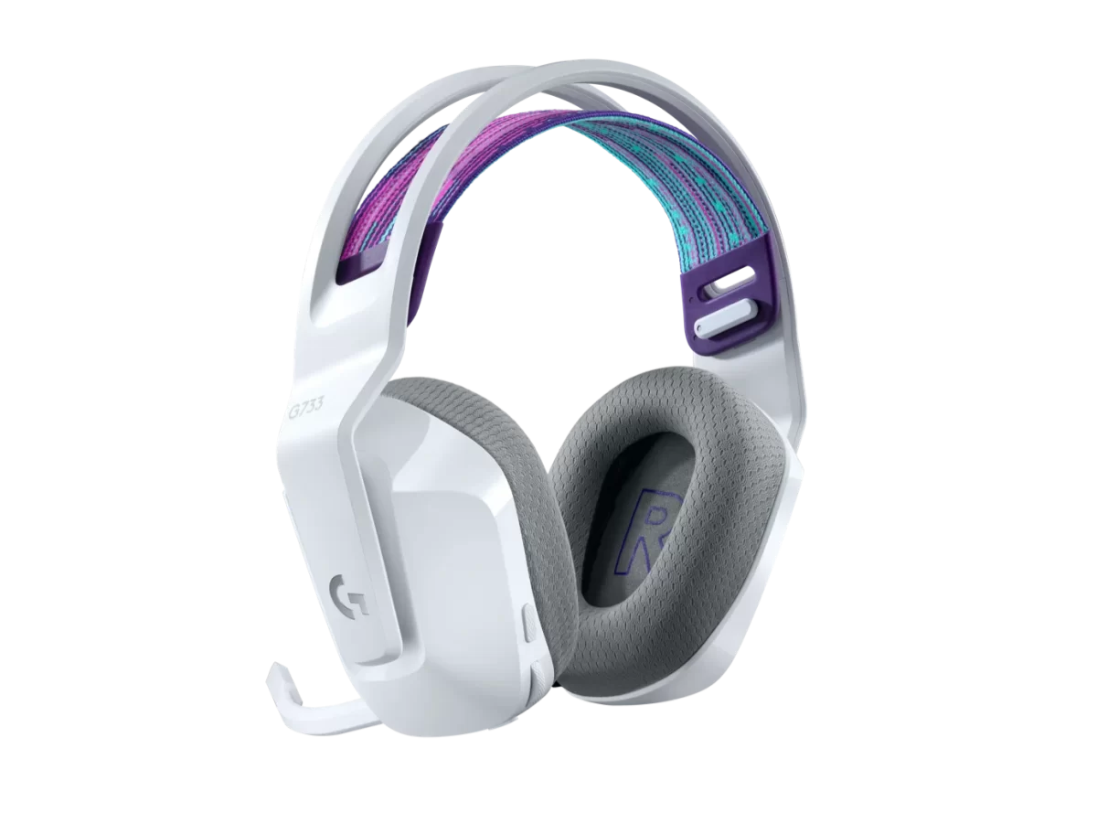 Logitech G733 Lightspeed Wireless Gaming Headset with Suspension Headband, LIGHTSYNC RGB, Blue VO!CE mic Technology and PRO-G Audio Drivers - White