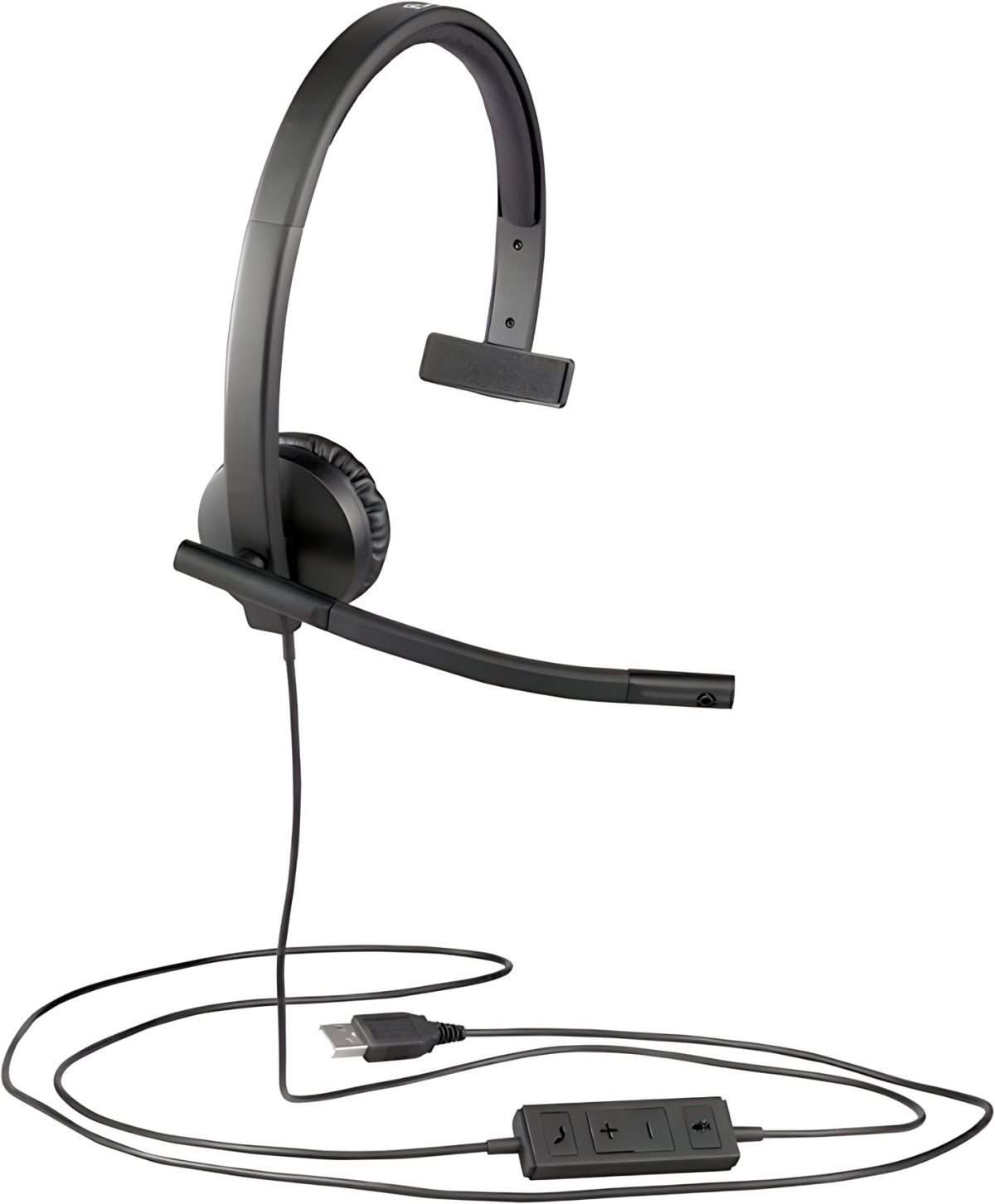 Logitech H570e Wired Headset, mono Headphones with Noise-Cancelling Microphone, USB, in-Line Controls with Mute Button, Indicator LED, PC/Mac/Laptop - Black