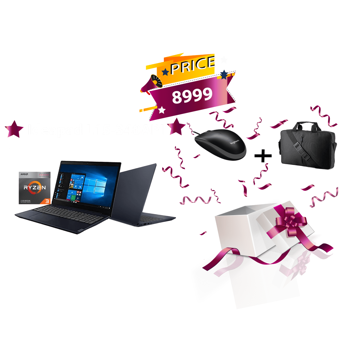 Special offer (Business bag + Mouse logitech B100) for Ideapad Laptop L340-15API Ryzen 3 AMD Ryzen 3 3200U RAM 4GB 1TB HDD- Integrated AMD Radeon Vega 3 Graphics-15.6 HD (Copy)