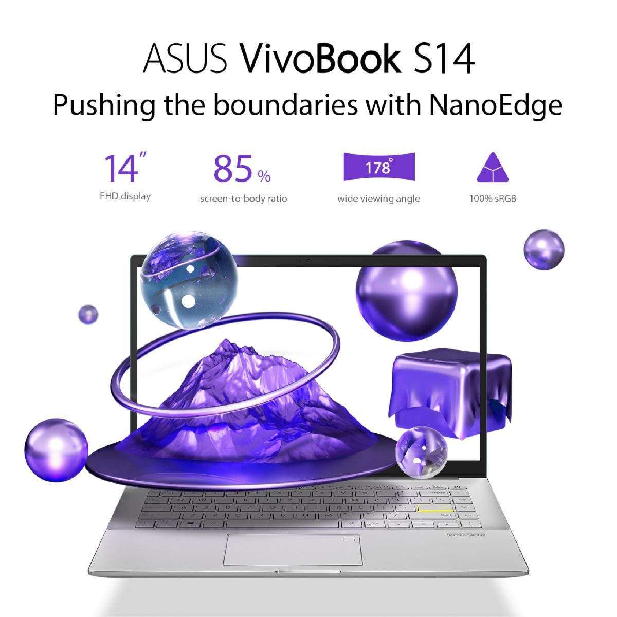 Asus Vivobook S14 S433EQ-AM0R7W Intel Core™ i7-1165G7, 16GB DDR4 Ram, 512GB SSD, Nvidia GeForce MX350 2GB GDDR5, 14 Inch - Win 11-Transparent Silver