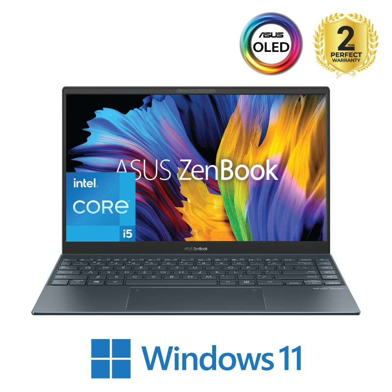 Asus Zenbook 13 Oled UX325EA-OLED005W (Pine Grey), Slim Laptop, I5-1135G7 8GB 512GB Pcie G3 Ssd, Win11 Home, 13.3 Inch Fhd 1920X1080 16:9 Oled, Hd Webcam, Backlit-Eng-Arb-KB