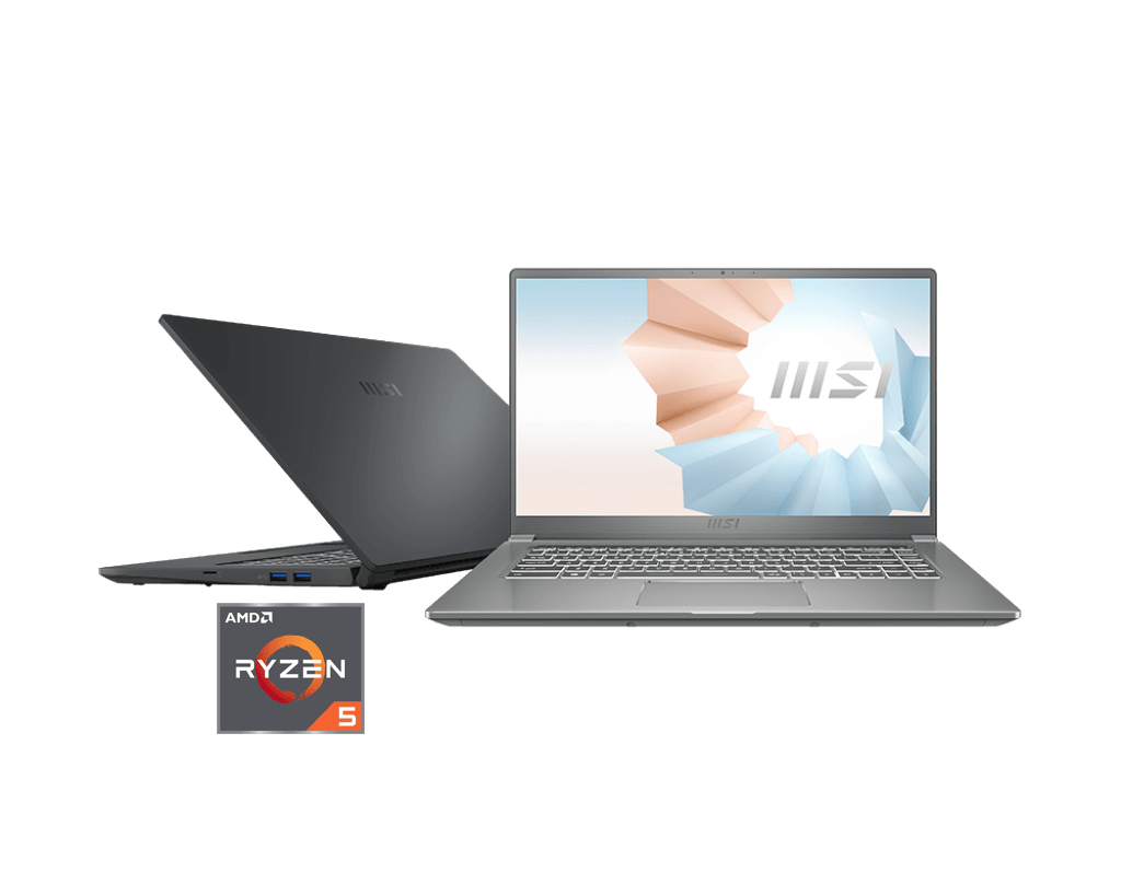 MSI Modern 14 B5M Laptop, AMD Ryzen 5 5500U, 8GB RAM, 256GB NVMe SSD, 14-inch FHD, AMD Radeon Graphics, FREE DOS, Carbon Grey