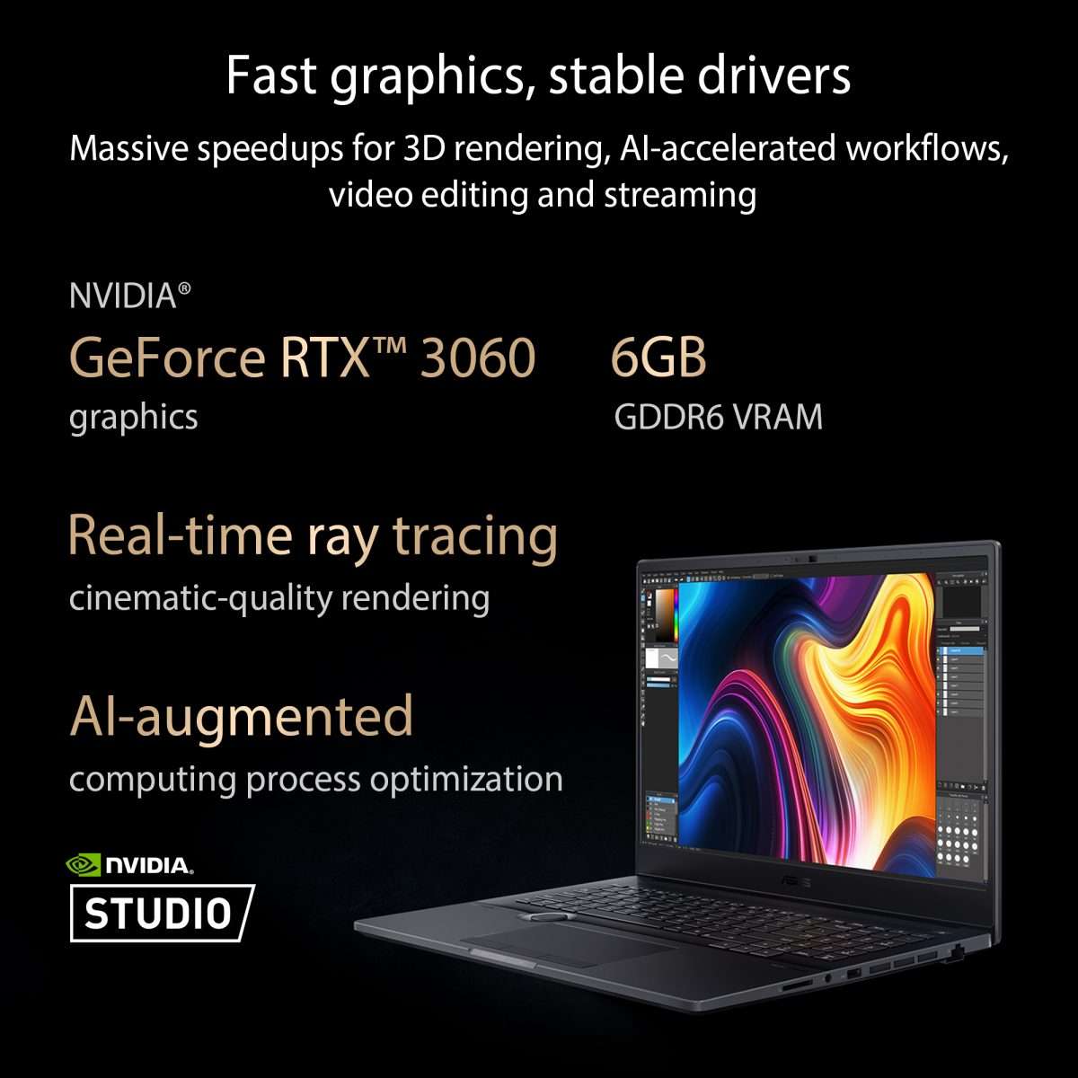 LAPTOP ASUS ProArt Studiobook 16 H7600HM-OLED009W Star Black  Intel® Core  i7-11800H Processor RAM  32GB DDR4 HDD 1TB Performance SSD VGA RTX 3060  6GB GDDR6 Intel  UHD  16-Inch 4K (3840 x 2400) OLED  FingerPrint Windows 11 Home