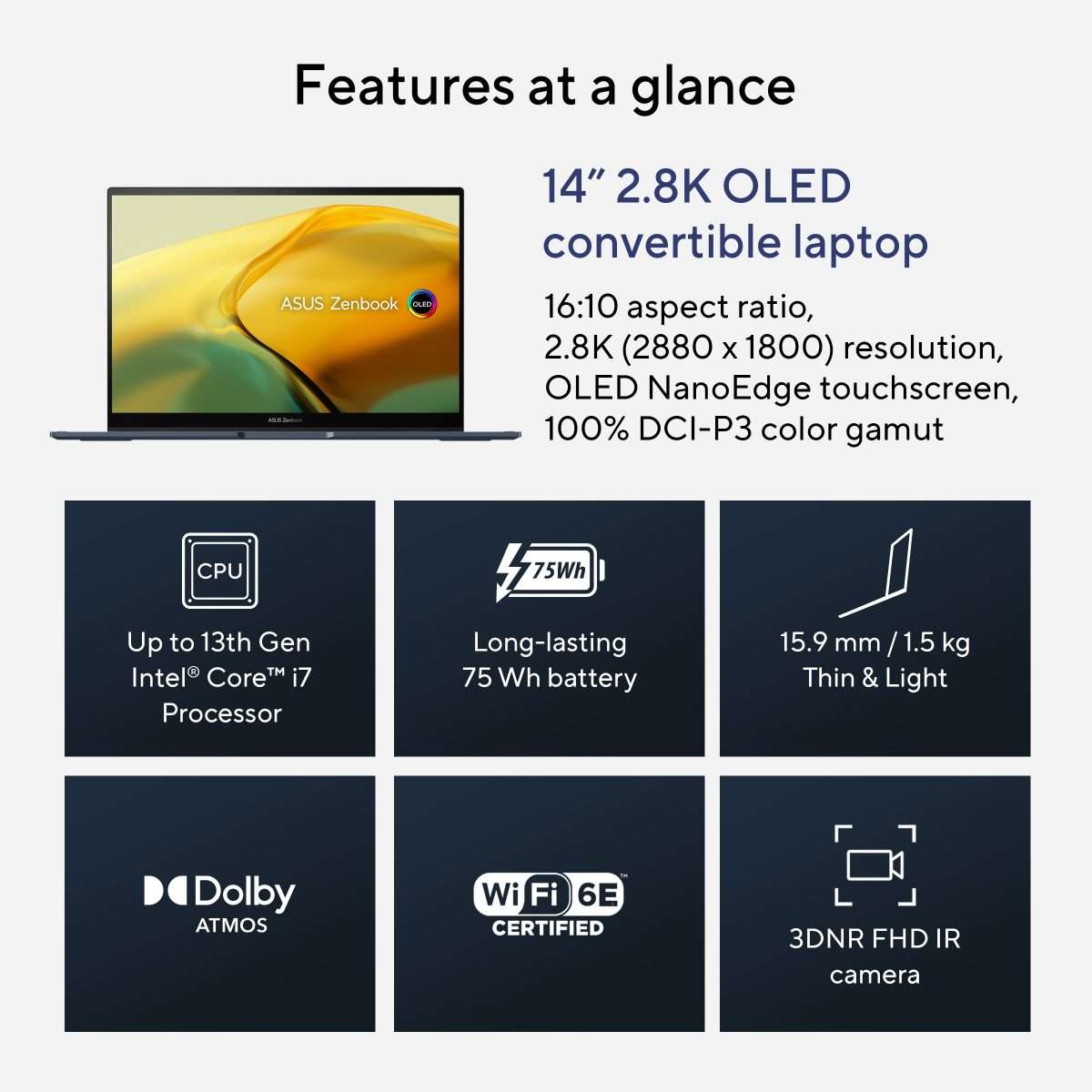 ASUS Zenbook 14 Flip OLED UP3404VA-OLED005W Intel Core I5-1340P - 8GB - 512GB SSD Intel Iris Xe Graphics - 14''- Win 11