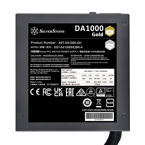Power Supply SilverStone DA1000 Gold Cybenetics 1000W semi-modular ATX