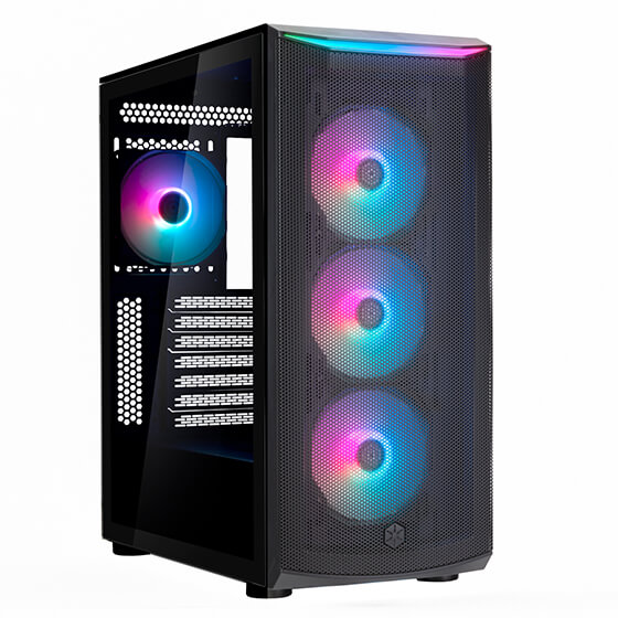 SilverStone Technology FARA 512Z High airflow ATX mid-tower chassis with dual radiator support and ARGB lighting SST-FA512Z-BG-V2 (Black, tempered glass, 4 ARGB fans, ARGB light strip)