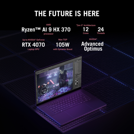 ASUS ROG Zephyrus G16 GA605WI-QR050W – Ryzen AI 9 HX 370 – 32GB DDR5 – 1TB SSD – RTX 4070 8GB – 16 inch 240Hz OLED English/Arabic Eclipse Gray