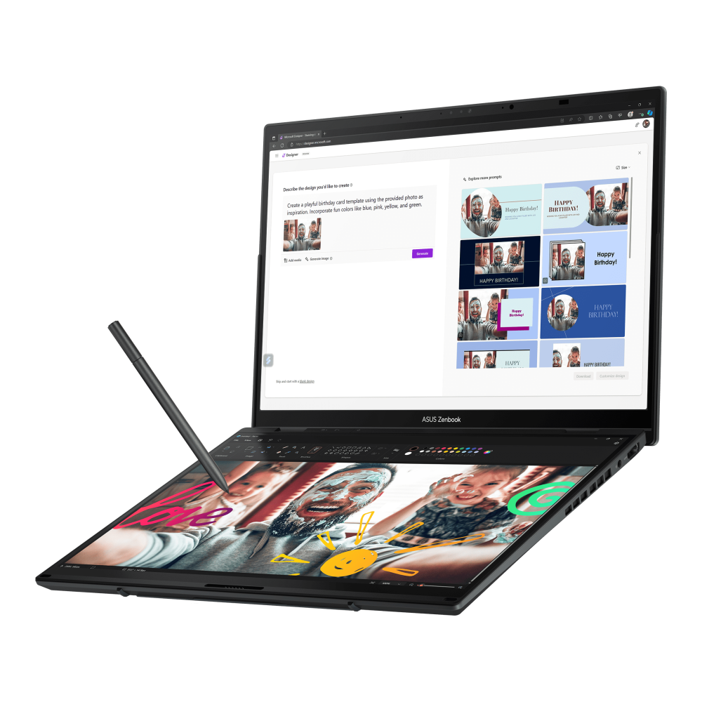 ASUS Zenbook DUO (2024) UX8406MA-PZ073W - Ultra 7 Processor 155H  , LPDDR5X 16GB , 1TB SSD , Intel® Arc™ Graphics , 14 3K (2880 x 1800) OLED - Win 11 - Inkwell Gray