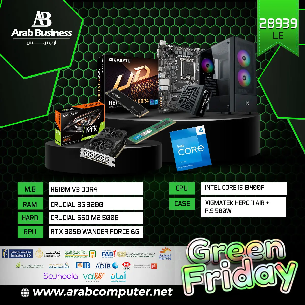 Intel Core 15 13400F - H610M v2 DDR4- Crucial 8G 3200 RTX 3050 Wander force 6G -Crucial SSD m2 500G