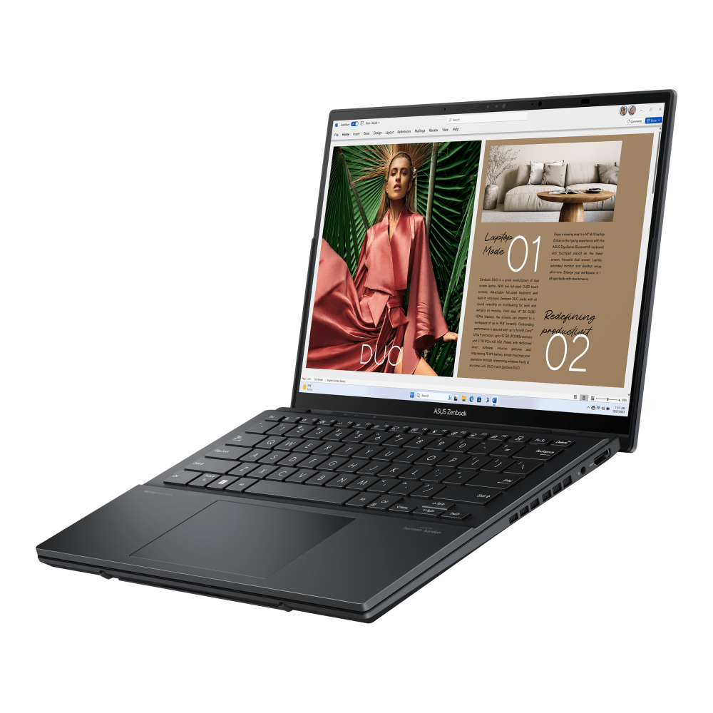 ASUS Zenbook DUO (2024) UX8406MA-PZ073W - Ultra 7 Processor 155H  , LPDDR5X 16GB , 1TB SSD , Intel® Arc™ Graphics , 14 3K (2880 x 1800) OLED - Win 11 - Inkwell Gray
