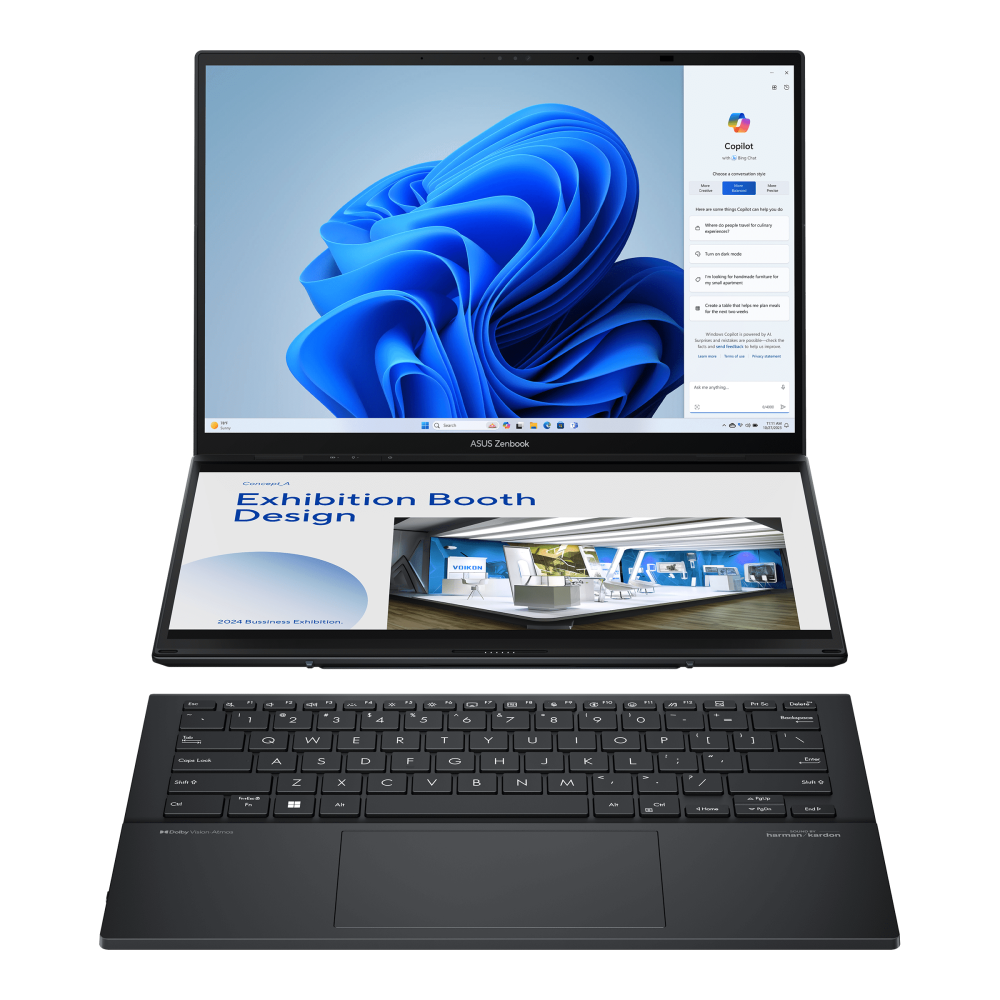 ASUS Zenbook DUO (2024) UX8406MA-PZ073W - Ultra 7 Processor 155H  , LPDDR5X 16GB , 1TB SSD , Intel® Arc™ Graphics , 14 3K (2880 x 1800) OLED - Win 11 - Inkwell Gray