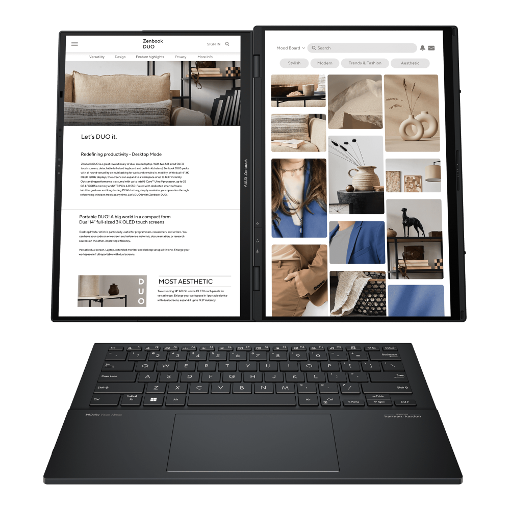 ASUS Zenbook DUO (2024) UX8406MA-PZ073W - Ultra 7 Processor 155H  , LPDDR5X 16GB , 1TB SSD , Intel® Arc™ Graphics , 14 3K (2880 x 1800) OLED - Win 11 - Inkwell Gray