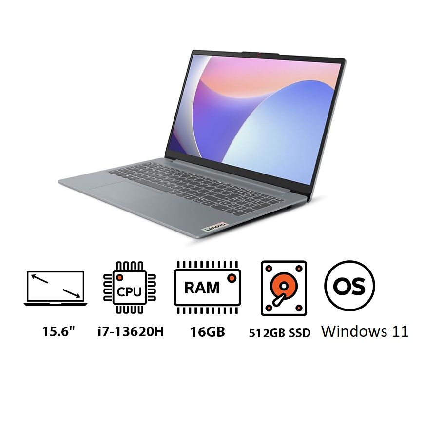 Lenovo IdeaPad Slim 3 15IRH8 83EM007VED Laptop, Intel Core i7-13620H, 512GB SSD, 16GB RAM, 15.6 Inch, FHD Display, Integrated Intel UHD Graphics, Windows 11 - Arctic Grey with Laptop Casual Toploading Bag, Black