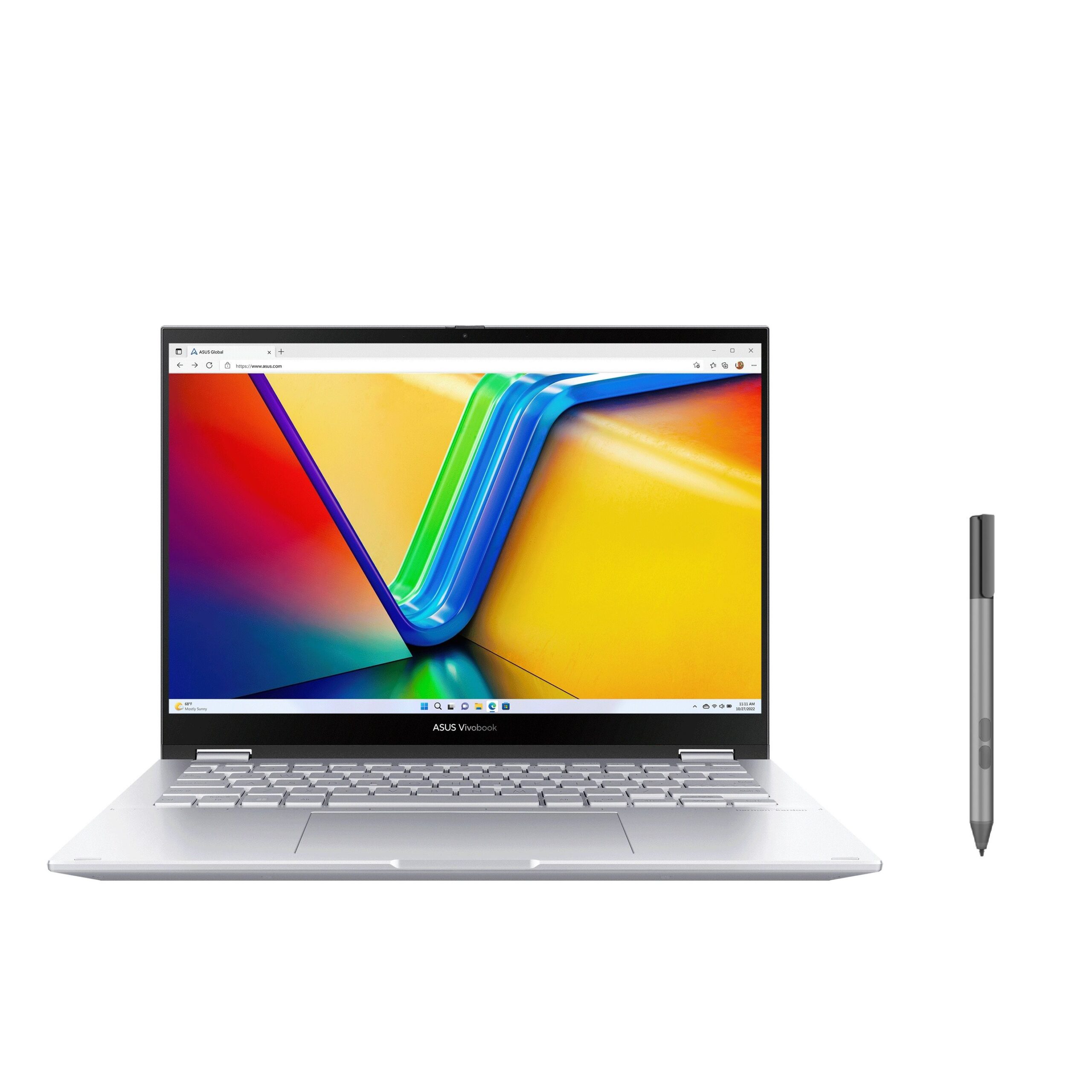 Asus VivoBook S14 Flip TN3402YA-LZ555W Laptop- AMD Ryzen 5 7430U- 512GB M.2 NVMe PCIe 3.0 SSD- 8GB RAM, 14 Inch, WUXGA, 60Hz-AMD Radeon Graphics- Win 11 - Cool Silver- With stylus support