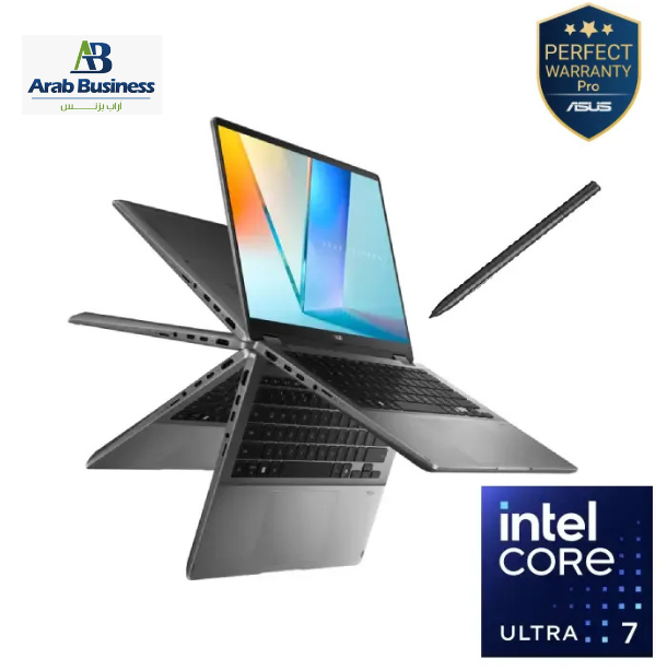 Asus Vivobook S14 Flip TP3407SA-QL039W Laptop Intel Core Ultra 7 256V, 16GB RAM LPDDR5X , 512GB, 14-inch WUXGA Touch + Pen Intel Graphics Win11 90NB14Y1-M00700