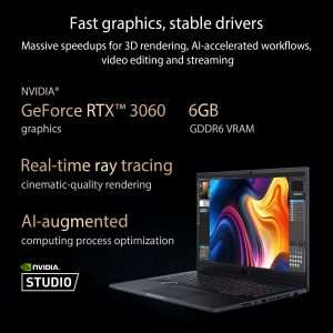 LAPTOP ASUS ProArt Studiobook 16 H7600HM-OLED009W Star Black Intel® Core i7-11800H Processor RAM 32GB DDR4 HDD 1TB Performance SSD VGA RTX 3060 6GB GDDR6 Intel UHD 16-Inch 4K (3840 x 2400) OLED FingerPrint Windows 11 Home