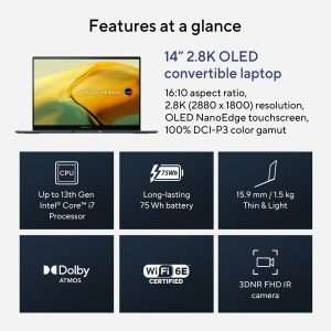 ASUS Zenbook 14 Flip OLED UP3404VA-OLED005W Intel Core I5-1340P - 8GB - 512GB SSD Intel Iris Xe Graphics - 14''- Win 11