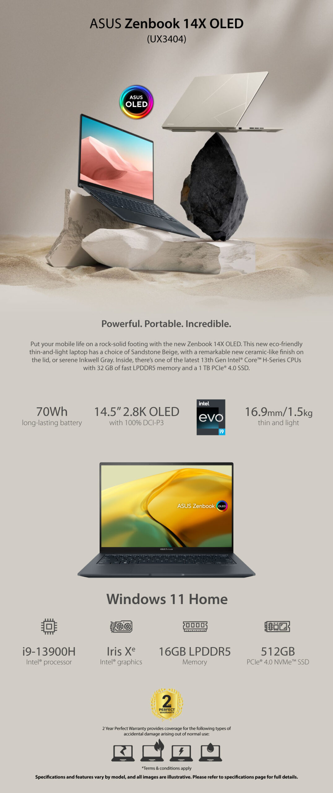 ASUS Zenbook 14X OLED UX3404VA-OLED009W i9-13900H-16GB-SSD 512GB-Intel Iris Xe Graphics-14.5 Inch 2.8K OLED-Win11-Black 